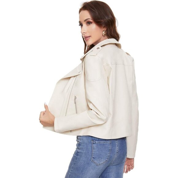 Fahsyee Women's Faux Leather white Jackets, Zip Up Outwear and Short Jackets - Picture 3 of 7